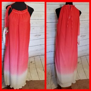 Vasna Desire coral ombre pleated halter neckline maxi dress size Large